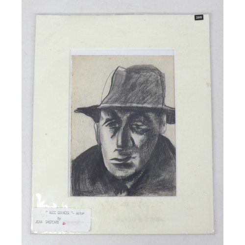 16 - Jean Shepeard (British, 1904-1989): a charcoal portrait of the actor Sir Alec Guinness (1914-2000), ... 
