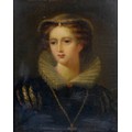 British School (19th century): a portrait of an Elizabethan lady, possibly Mary Queen of Scots, wear... 