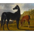 John Frederick Herring, Sr. (British, 1795-1865): equine double portrait, depicting a mare and her f... 