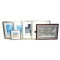 A collection of six prints, including a railway scene after John S. Gibb mounted, framed and glazed,... 