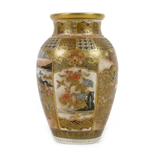51 - A good Japanese Satsuma pottery miniature vase, by Ryokuzan, Meiji period, of ovoid form with flared... 