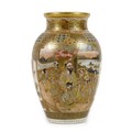 A good Japanese Satsuma pottery miniature vase, by Ryokuzan, Meiji period, of ovoid form with flared... 