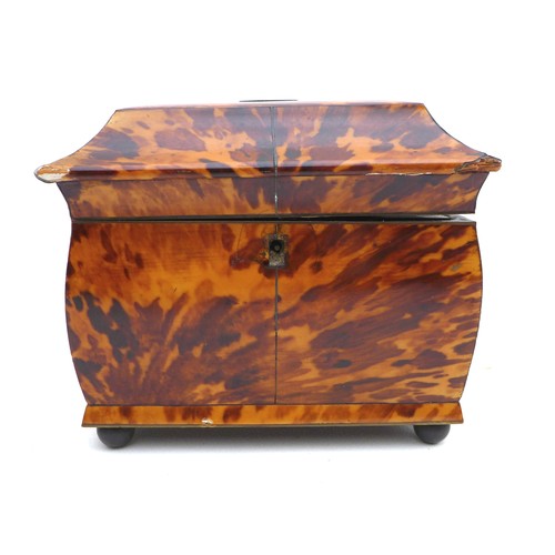 88 - A Georgian tortoiseshell twin division tea caddy, 18 by 10.7 by 14.8cm high.