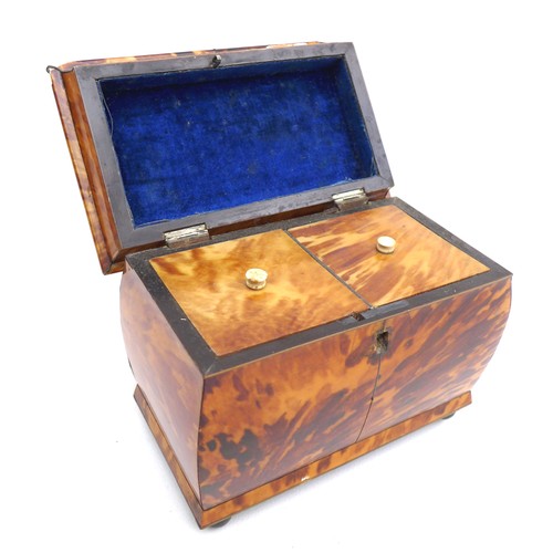 88 - A Georgian tortoiseshell twin division tea caddy, 18 by 10.7 by 14.8cm high.