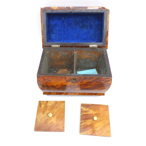 88 - A Georgian tortoiseshell twin division tea caddy, 18 by 10.7 by 14.8cm high.