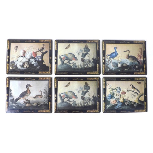 94 - A set of six vintage table mats, each printed with an image of a black and gilt chinoiserie framed p... 