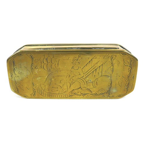 95 - A group of three brass collectable items, comprising two boxes with engraving to front and back, and... 