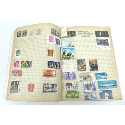 124 - A collection of stamps and postcards, including some military and topographical, in four stamp album... 