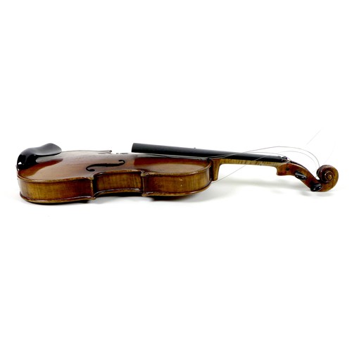 127 - An early 20th century German 3/4 violin, with ebonised fingerboard, tailpiece and tuning pegs, a/f d... 