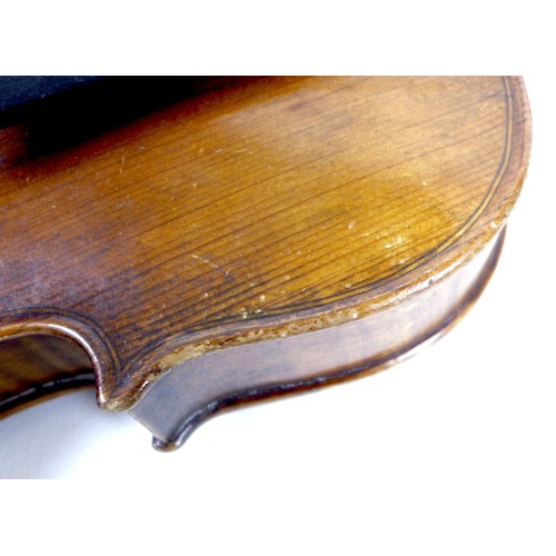 127 - An early 20th century German 3/4 violin, with ebonised fingerboard, tailpiece and tuning pegs, a/f d... 