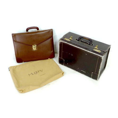 94A - An Italian tan leather briefcase, by Hugony, Palermo, with branded protective storage bag, together ... 