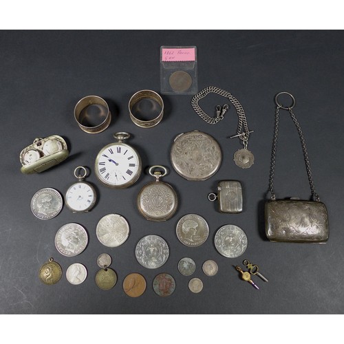 18 - A collection of Victorian and later silver pocket watches and silver, including a silver Victorian N... 