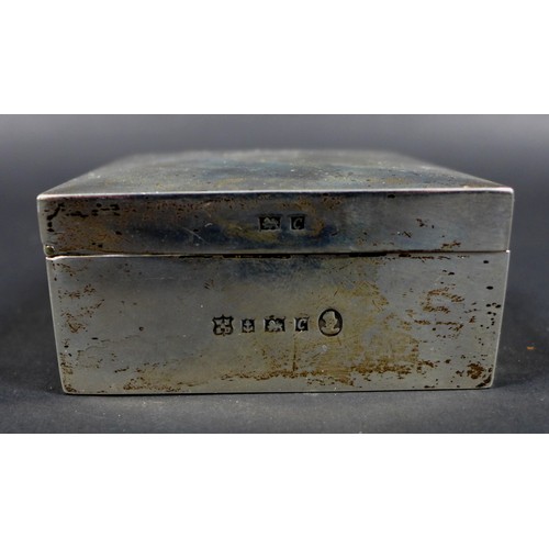 3 - Two pieces of ERII silver, comprising a cigarette box, with 'EB' monogram engraved to its lid, cedar... 