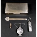 A group of silver items, comprising a cigarette box, Beddoes & Co. Birmingham 1929, 17.9 by 9 by 5cm... 