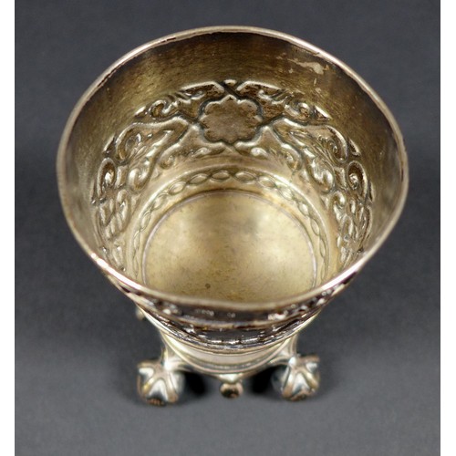 24 - A late 19th century Russian silver cup, with tapering body raised on a short column above a circular... 