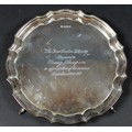 An Elizabeth II silver waiter tray, with Chippendale piecrust rim, presentation engraved 'The Ford D... 