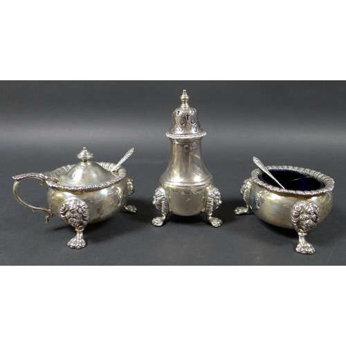 40 - An Elizabeth II silver three piece cruet set, comprising tower pepperette, the removable finialled t... 