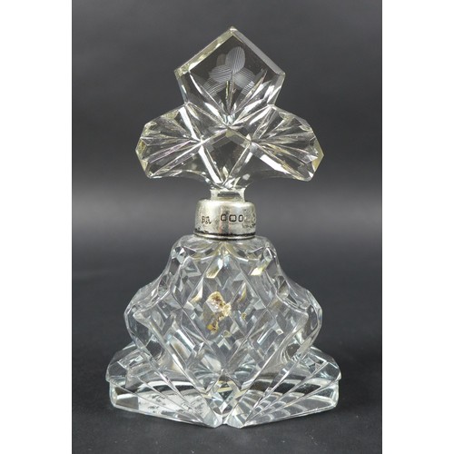 2 - Three silver topped dressing table items, inclduing a spherical scent bottle with hinged silver top ... 