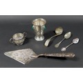 A group of Victorian and later silver items, including a sifting spoon, indistinct maker's mark, Lon... 