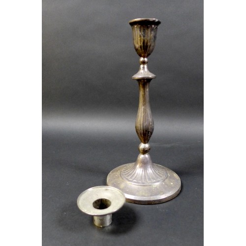 44 - A pair of George III silver candlesticks, the slender knopped columns with fine reeded decoration, d... 