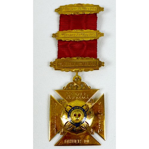 57 - A 9ct gold Royal Antediluvian Order of the Buffalo Order of Merit medal, with inscription verso 'Thi... 