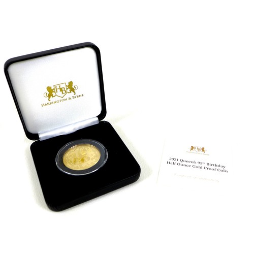 224 - An Elizabeth II gold half ounce proof coin, '2021 Queen's 95th Birthday Half Ounce Gold Proof Coin',... 