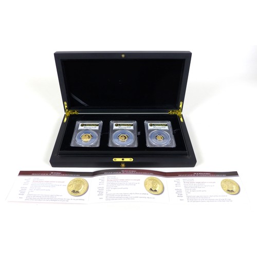 222 - An Elizabeth II three gold proof coin set, 'The George III 200th Anniversary Heritage Gold Sovereign... 