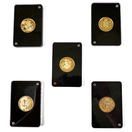 235 - An Elizabeth II gold proof sovereign five coin set, comprising 1989 Tudor Rose proof sovereign, 2002... 