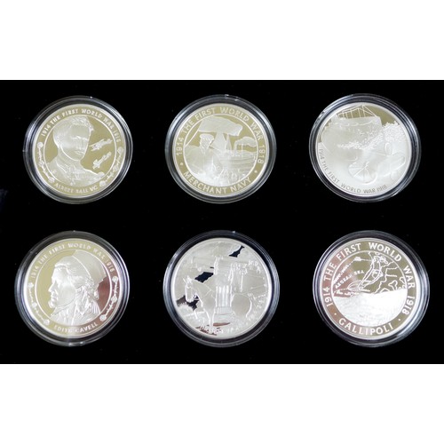 157 - An Elizabeth II commemorative silver proof six coin set, 2015 'First World War - Reality In The Grip... 