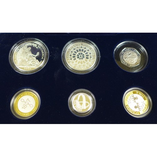 152 - A group of three Elizabeth II Royal Mint UK proof coin sets, comprising 2007 silver coin collection ... 