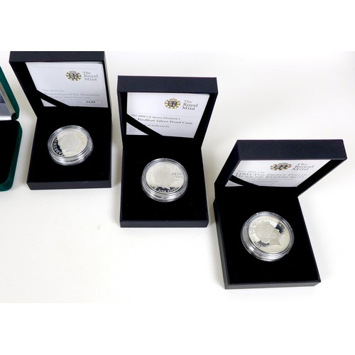 145 - A group of six Elizabeth II Royal Mint UK £5 silver proof Piedfort coins, comprising 2006 'Her Majes... 