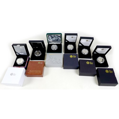 145 - A group of six Elizabeth II Royal Mint UK £5 silver proof Piedfort coins, comprising 2006 'Her Majes... 