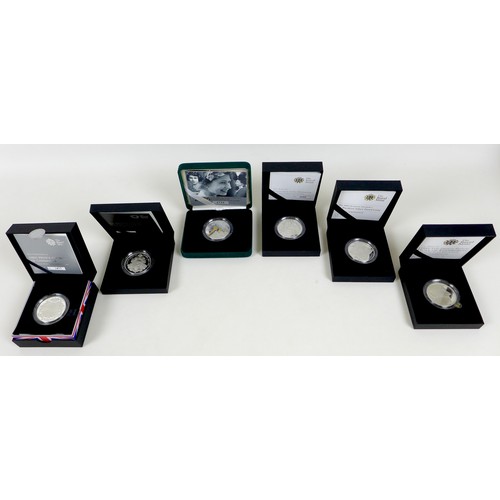 145 - A group of six Elizabeth II Royal Mint UK £5 silver proof Piedfort coins, comprising 2006 'Her Majes... 