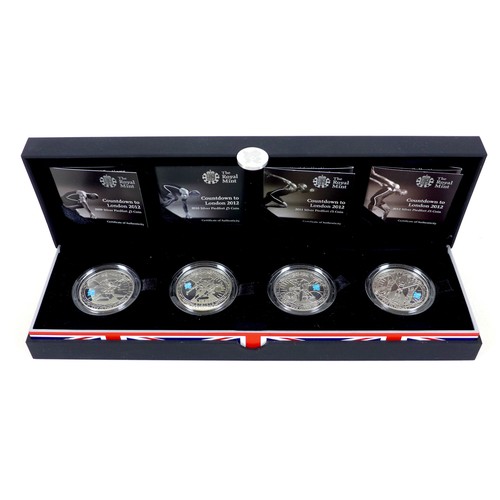 146 - An Elizabeth II Royal Mint UK silver Piedfort £5 four coin set, 'Countdown to London 2012', a comple... 