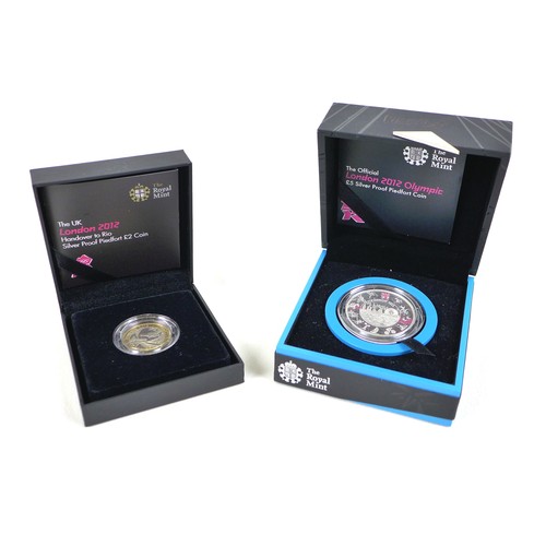 111 - An Elizabeth II Royal Mint UK silver proof Piedfort £5 coin and £2 coin, comprising 'The Official Lo... 