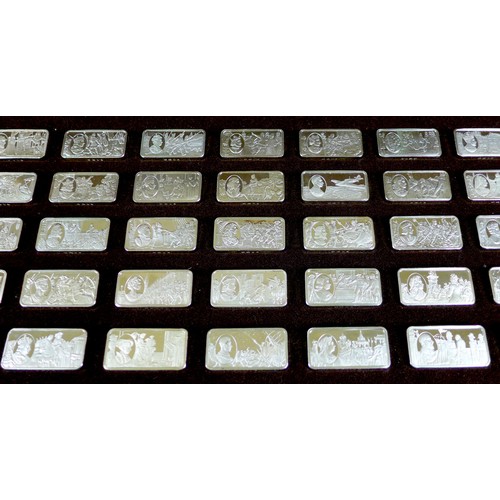53 - A John Pinches commemorative set of fifty silver ingots, '1000 Years of British Monarchy', 'Sterling... 