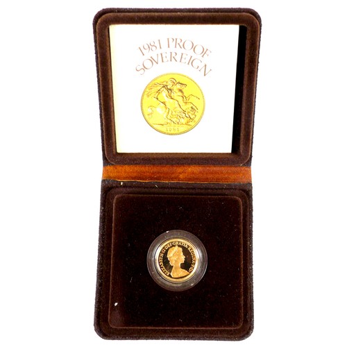 228 - An Elizabeth II 1981 gold proof sovereign, with presentation case and booklet.