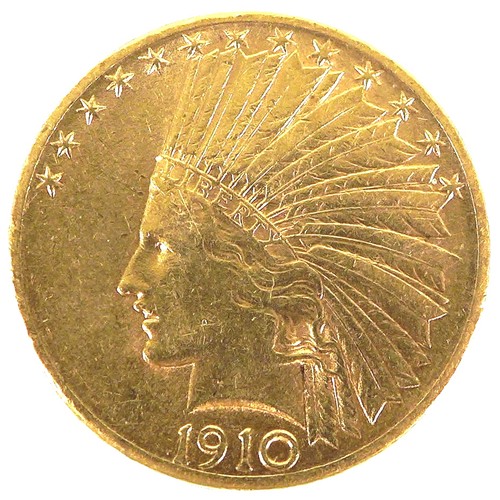 218 - An American US Mint gold $10 coin, Indian Head, Uncirculated, Ten Dollars, 1910, 0.900 grade gold, 2... 