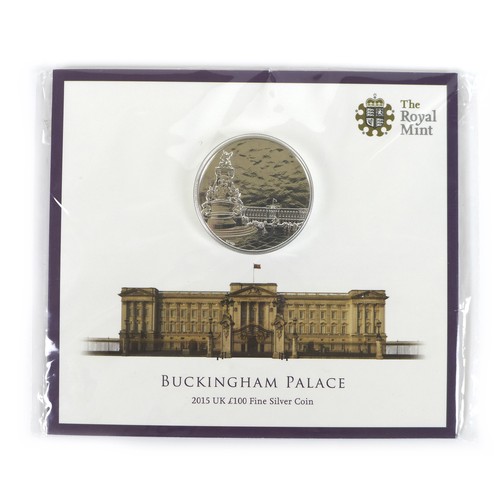 117 - An Elizabeth II 2015 Buckingham Palace Royal Mint fine silver £100 coin, uncirculated, with presenta... 