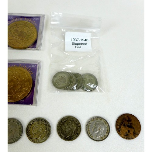 126 - A collection of Victorian and later coins, including an 1892 Victoria one shilling piece, a Elizabet... 