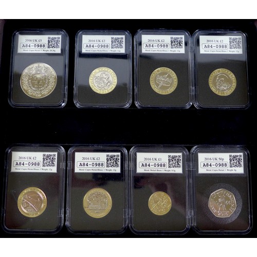 140 - Four cased Elizabeth II DateStamp specimen £5 £2 and 50p sets, comprising two 2016, a 2018 and a 201... 