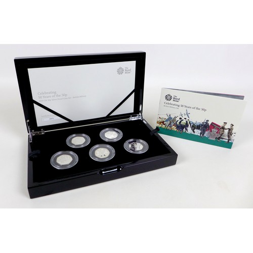 108 - A limited edition Elizabeth II commemorative silver proof five 50p coin set, 'Celebrating 50 years o... 