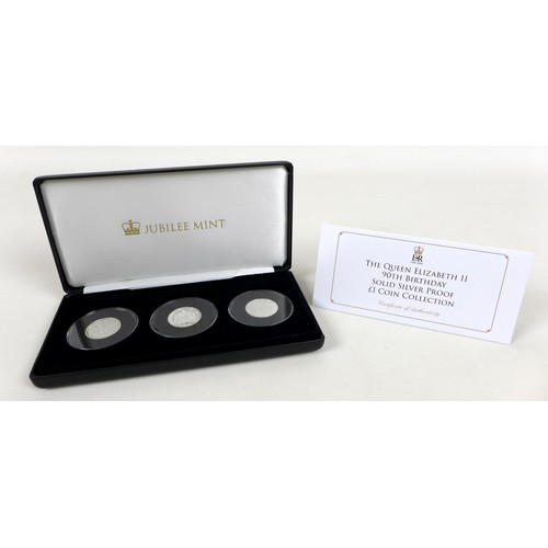 132 - Four Elizabeth II Jubilee mint commemorative silver proof coin sets, comprising three £5, £2 and £1 ... 