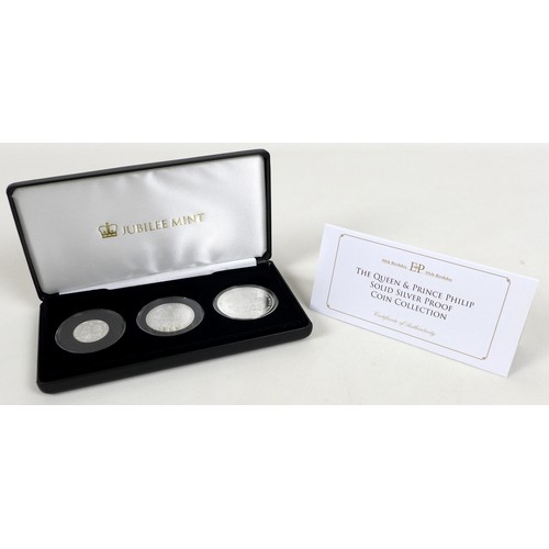 132 - Four Elizabeth II Jubilee mint commemorative silver proof coin sets, comprising three £5, £2 and £1 ... 