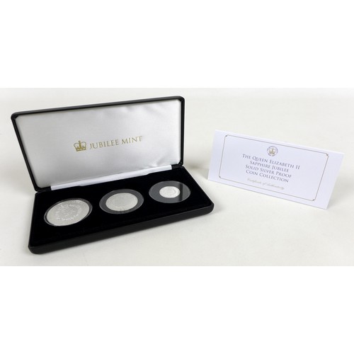 132 - Four Elizabeth II Jubilee mint commemorative silver proof coin sets, comprising three £5, £2 and £1 ... 