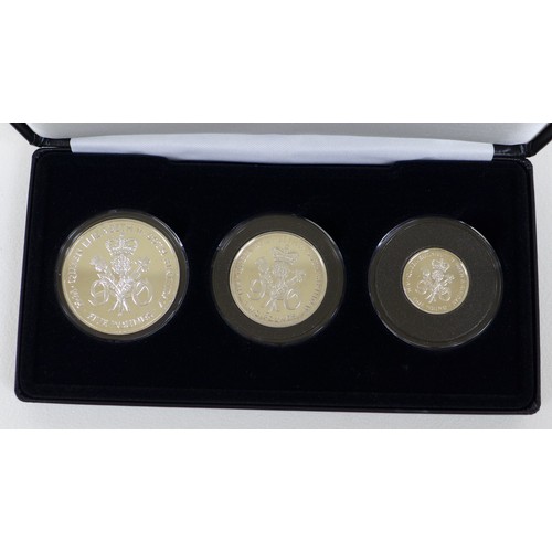 132 - Four Elizabeth II Jubilee mint commemorative silver proof coin sets, comprising three £5, £2 and £1 ... 