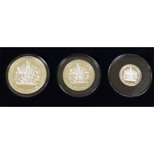 127 - Three Elizabeth II Jubilee mint commemorative silver proof coin sets, comprising three £5, £2 and £1... 