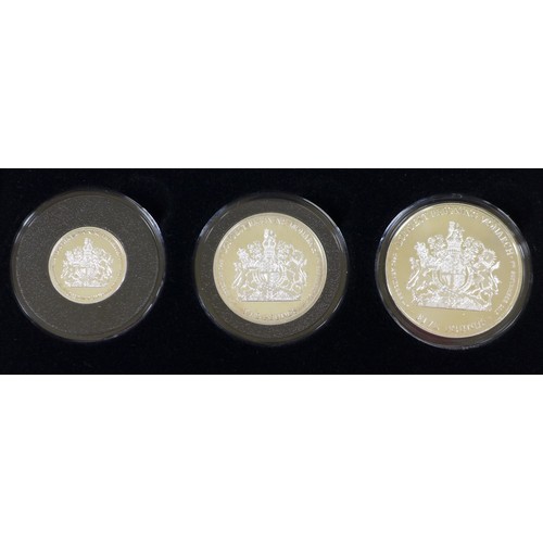 127 - Three Elizabeth II Jubilee mint commemorative silver proof coin sets, comprising three £5, £2 and £1... 