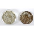 Two Elizabeth II fine silver Piedfort coins, both 2016 'Lion of England' £5 coins, each 999ag, 62g. ... 