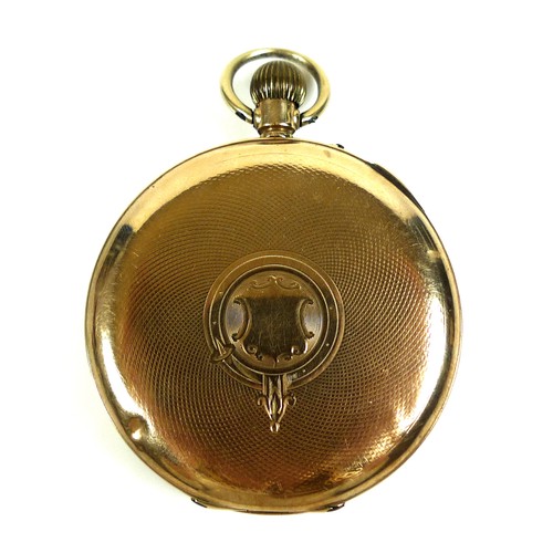 62 - A Victorian 9ct gold pocket watch, open faced, keyless wind, with golden Roman numeral dial, subsidi... 